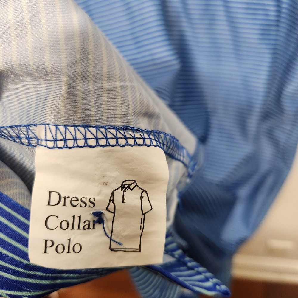 Collars & Co. Polo Shirt Mens Large Blue Featherweight Dress Collar Striped Golf - Picture 5 of 10